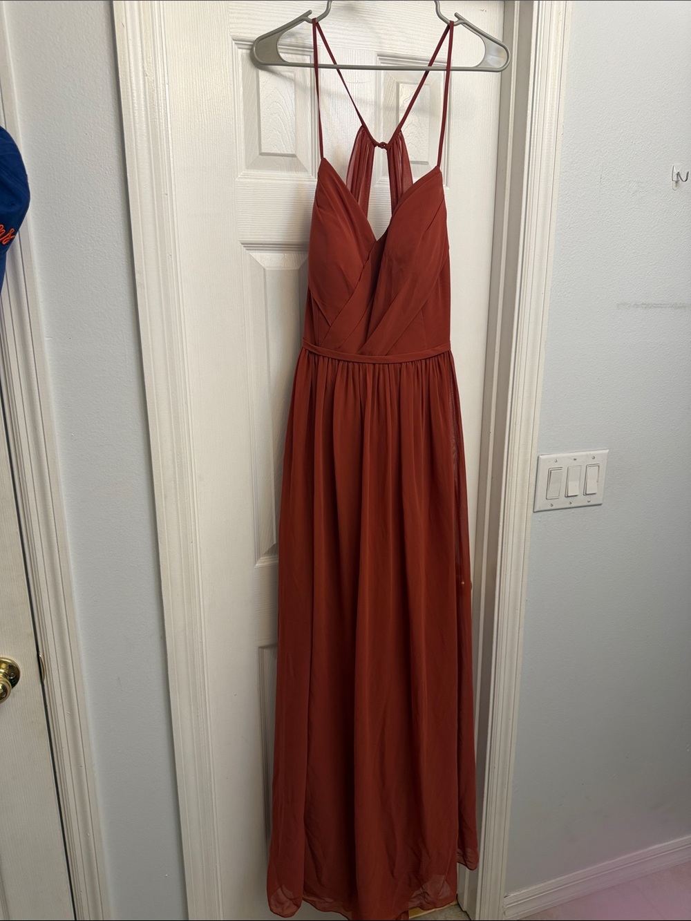 Azazie Cora Terracotta Spaghetti-Strap Maxi Dress